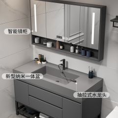 实木浴室柜一体盆简约卫生间洗脸盆柜组合洗手盆智能洗漱台落地式