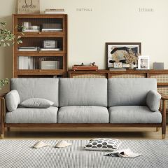 健匠北欧实木三人布艺沙发棉麻组合简约现代小户型客厅白蜡木家具